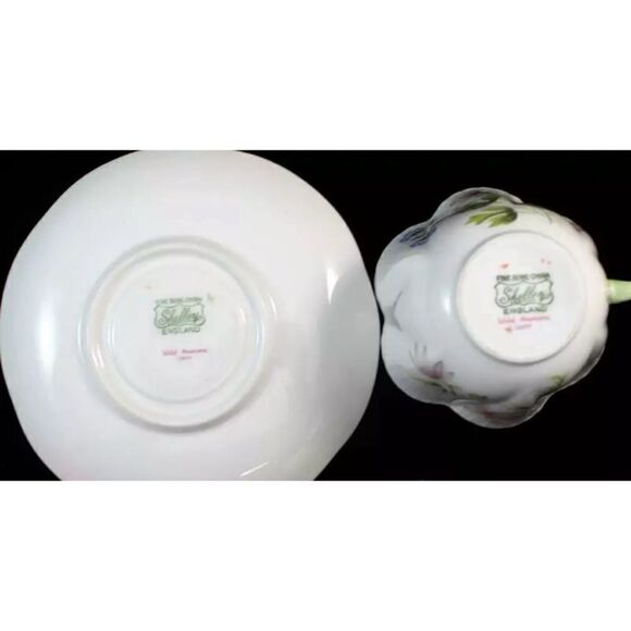 Shelley WILD ANEMONE Flat Cup & Saucer Dainty Shape Bone China 13977 - Picture 4 of 5